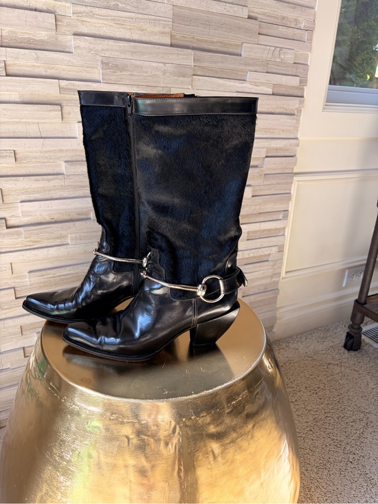 Donald J. Pliner Shoes - Donald J. Pliner Black Mid-Calf Leather and Cowhide Heeled Boots